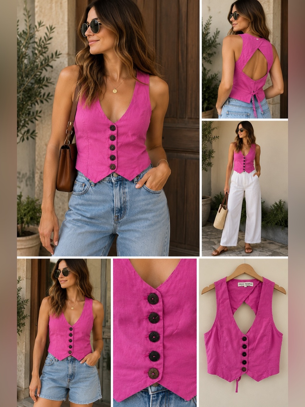 Free People Hold Me Close Vest Pink Linen Blend Size Small